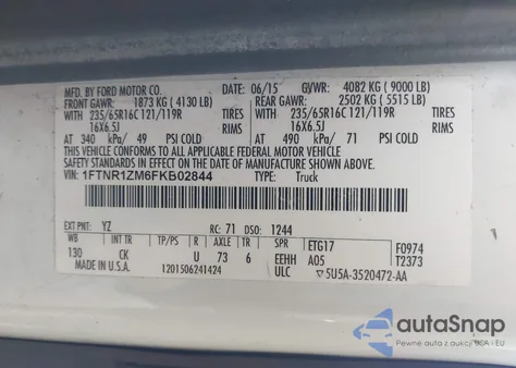 2015 Ford Transit-250 z USA, uszkodzony, nr VIN 1FTNR1ZM6FKB02844